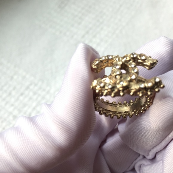 Chanel Ring Size 52 Brand New Full Set Champagne Gold Color With Crystals - Picture 9 of 16